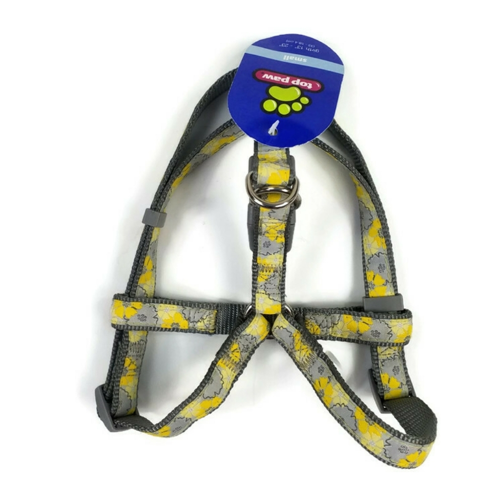 Top Paw Bella Yellow Gray Floral Adjustable Dog Harness Collar Leash Size Small